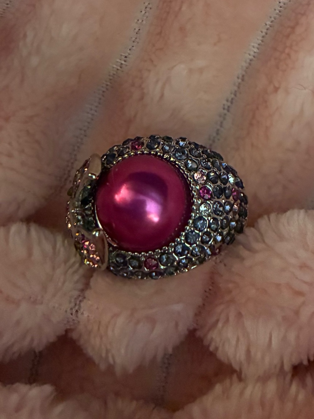 Statement Pink Pearl Dome Cocktail Ring